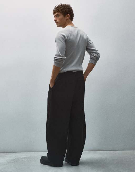 Bershka pantaloni barrel sartoriali con pince neri, 3 di 6