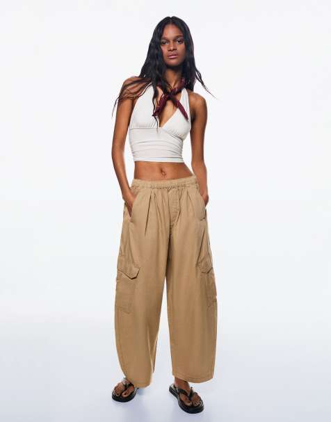 Bershka - Pantaloni bombati in cotone beige stile cargo - view 1