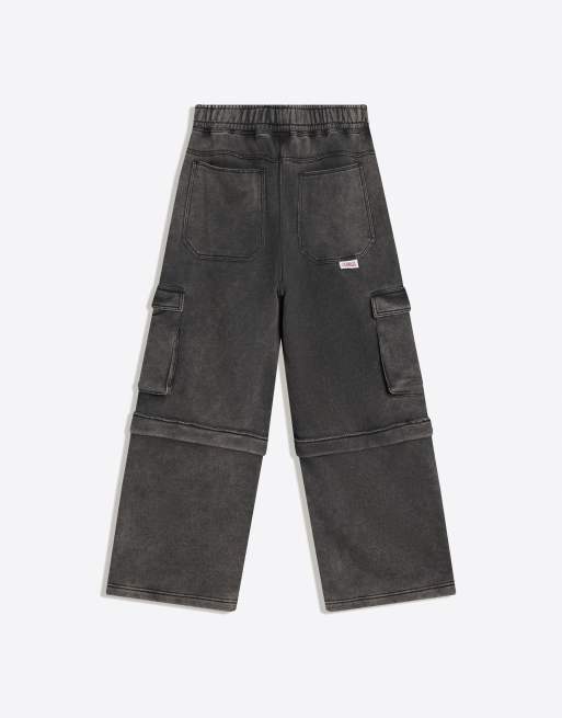 Bershka - Pantaloni cargo ampi grigi, 3 di 4