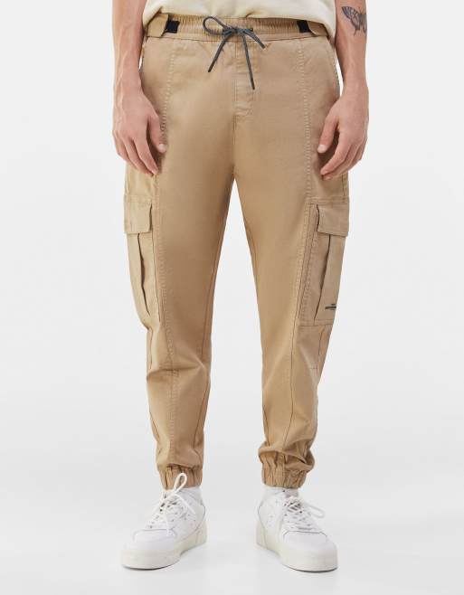 Bershka - Pantaloni cargo beige con cintura