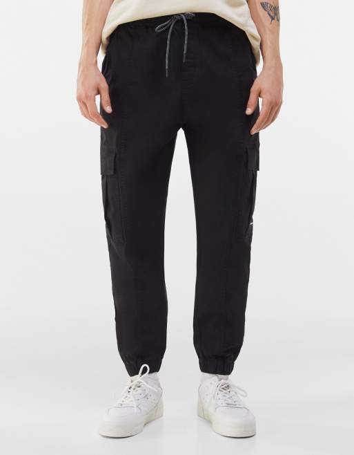 Bershka Pantaloni cargo con cintura neri ASOS