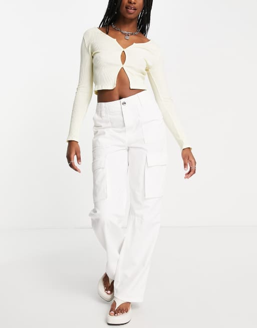 Bershka - Pantaloni cargo dritti bianchi, 4 di 4