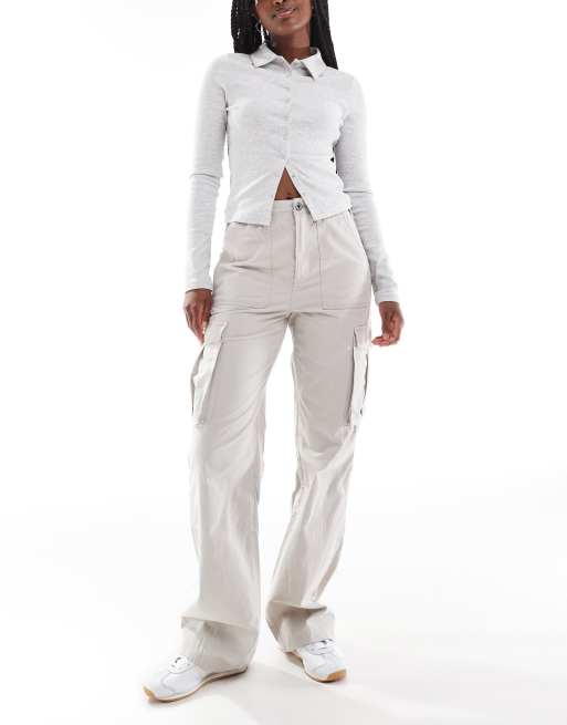 Bershka - Pantaloni cargo dritti grigi