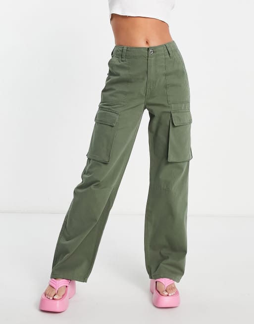 Bershka - Pantaloni cargo dritti kaki scuro, 4 di 4