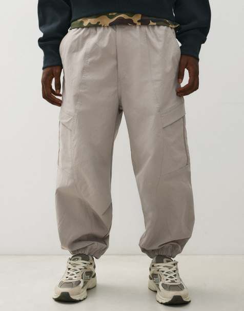 Bershka pantaloni cargo dritti tecnici grigio chiaro - view 1