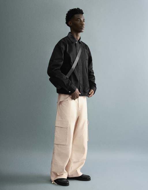 Bershka pantaloni cargo super baggy beige, 2 di 6