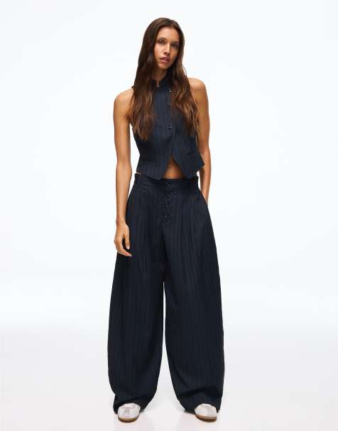 Bershka pantaloni con piega laterale blu - view 1