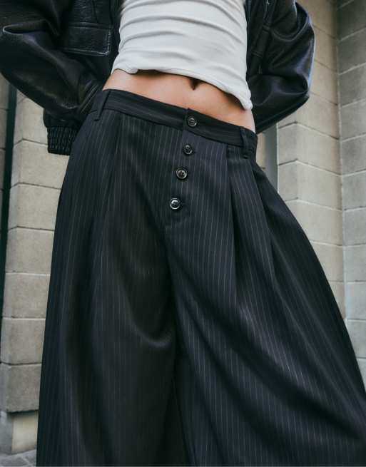 Bershka pantaloni con piega laterale in bianco e nero, 4 di 6