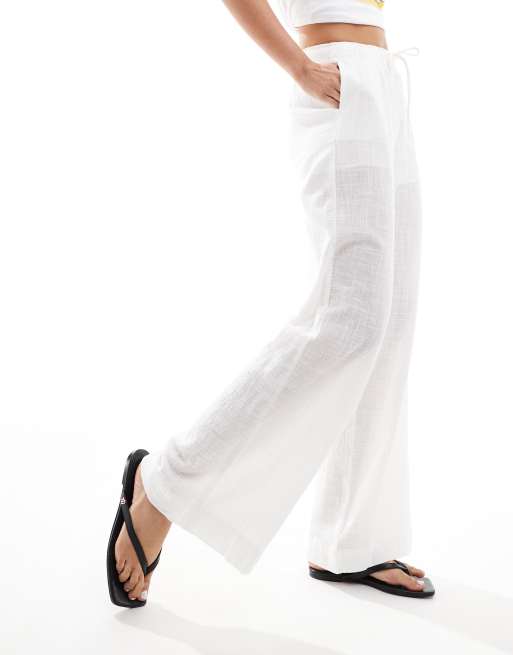 Bershka - Pantaloni da mare rustici effetto lino bianchi, 2 di 5