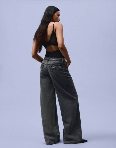 Bershka pantaloni dritti con borchie grigi e neri - view 1