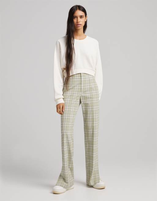 Bershka Pantaloni dritti verdi a quadri ASOS