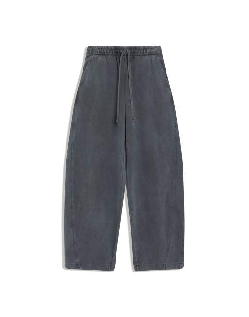 Bershka - Pantaloni felpati bombati grigio scuro con fermacorda, 4 di 5