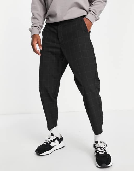 Bershka - Pantaloni formali ampi neri a quadri