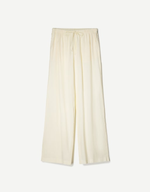 Bershka - Pantaloni in misto lino giallo con elastico in vita, 2 di 4
