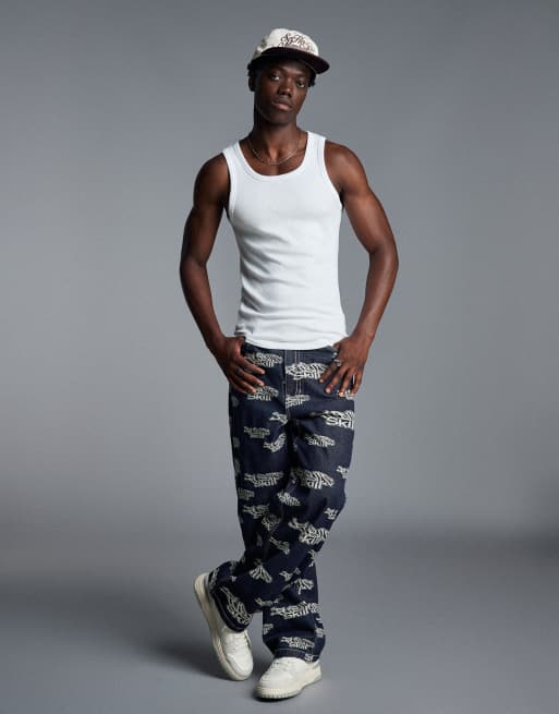 Bershka pantaloni jacquard blu, 3 di 5