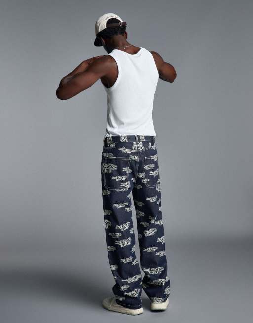 Bershka pantaloni jacquard blu, 4 di 5