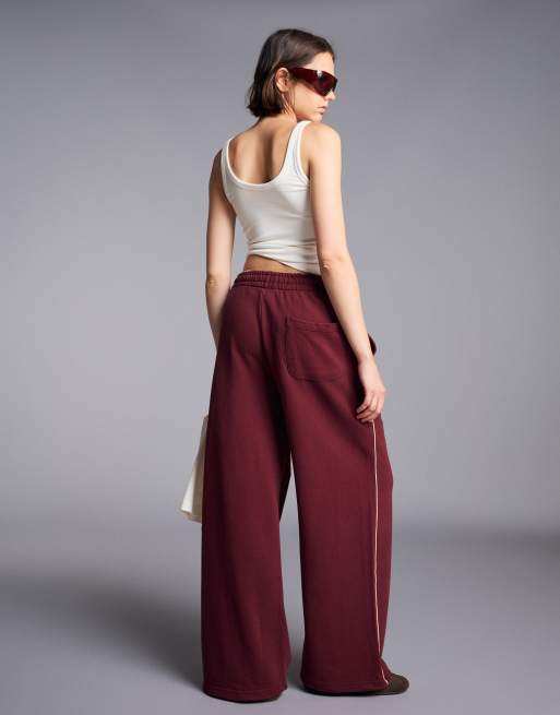 Bershka pantaloni jogger in pile bordeaux, 3 di 5