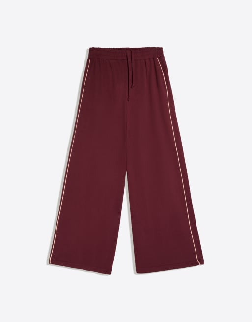Bershka pantaloni jogger in pile bordeaux, 5 di 5