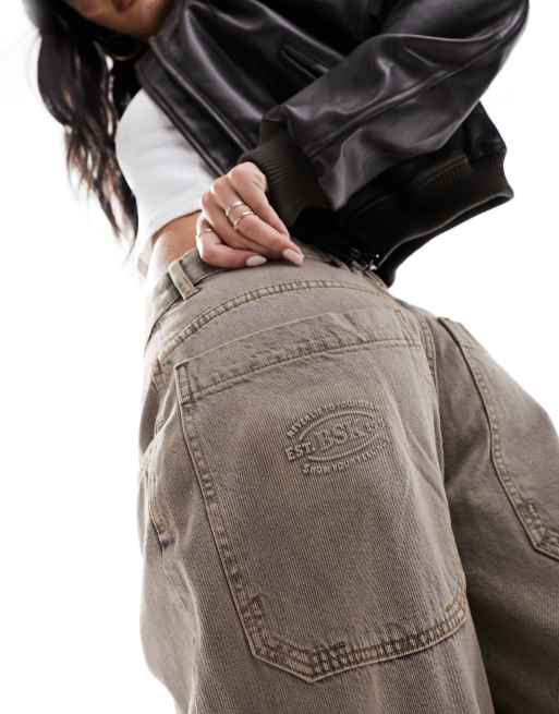 Bershka - Pantaloni larghi a fondo ampio marrone slavato, 4 di 5