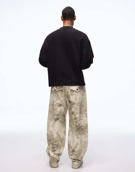 Bershka - Pantaloni molto larghi verdi con stampa, 4 di 4