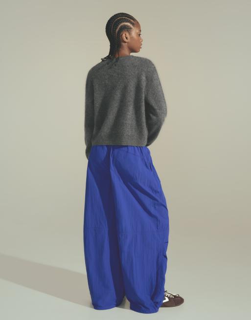 Bershka pantaloni parachute tecnici blu denim, 3 di 5