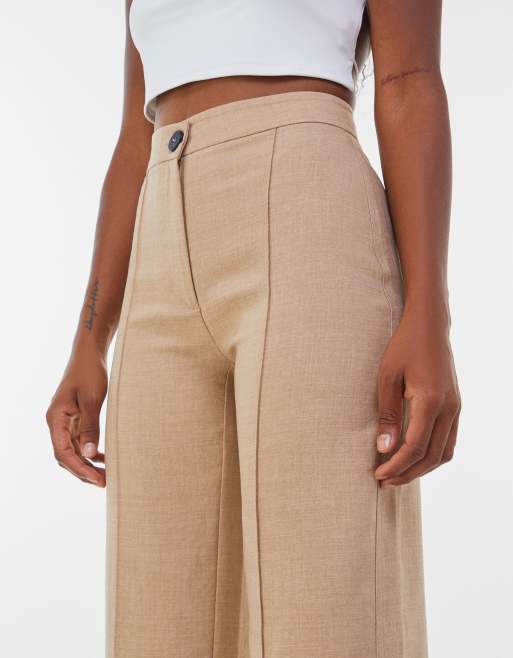 Bershka - Pantaloni sartoriali a fondo ampio marroni, 2 di 4