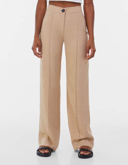 Bershka - Pantaloni sartoriali a fondo ampio marroni, 4 di 4