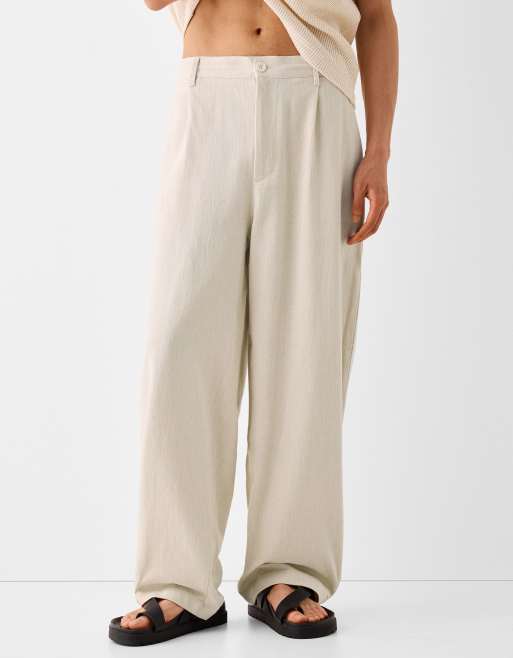 Bershka - Pantaloni sartoriali ampi in lino color sabbia