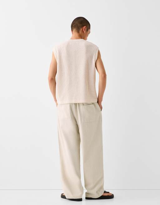 Bershka - Pantaloni sartoriali ampi in lino color sabbia, 5 di 5