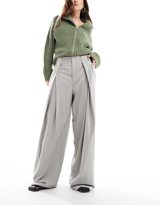 Bershka - Pantaloni sartoriali avvolgenti color pietra