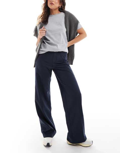 Bershka - Pantaloni sartoriali con fondo ampio blu navy gessati - view 1