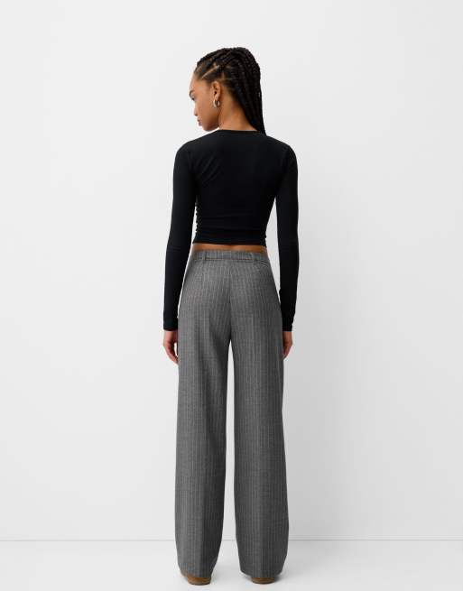 Bershka - Pantaloni sartoriali con fondo ampio grigi, 3 di 5