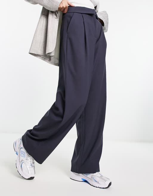Bershka - Pantaloni sartoriali con vita risvoltata blu petrolio con pinces