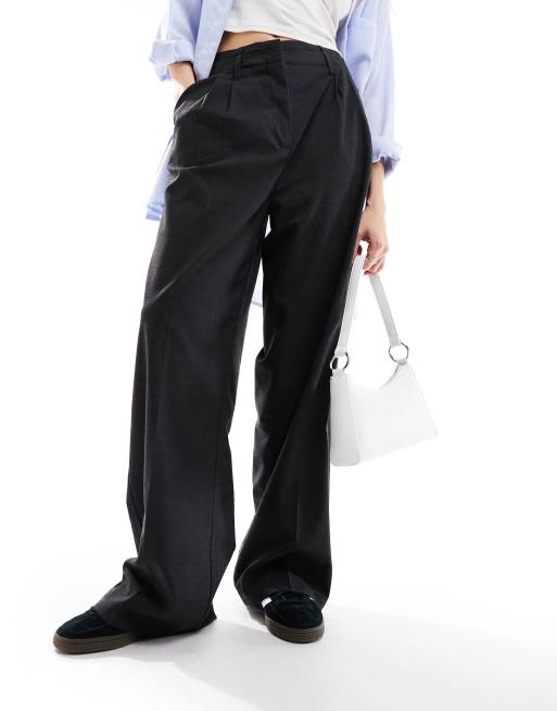 Bershka Pantaloni sartoriali grigi a fondo ampio con fascia in vita doppia ClassicfuncenterShops