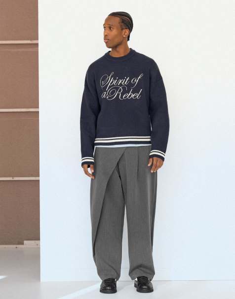 Bershka - Pantaloni sartoriali grigi e neri con incrocio in vita - view 1