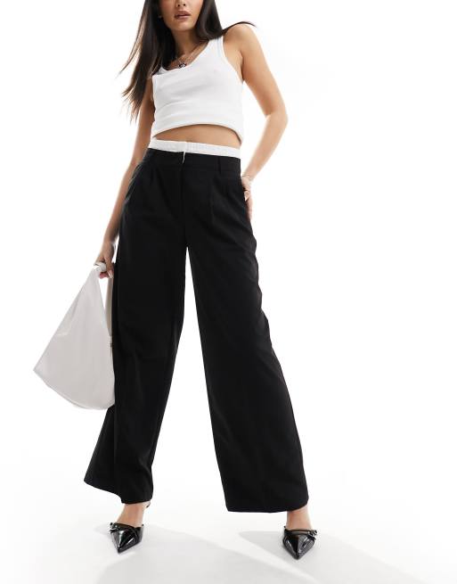 Bershka - Pantaloni sartoriali neri a fondo ampio con fascia in vita stile boxer