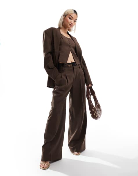 Bershka - Pantaloni sartoriali oversize marroni a fondo ampio - view 1