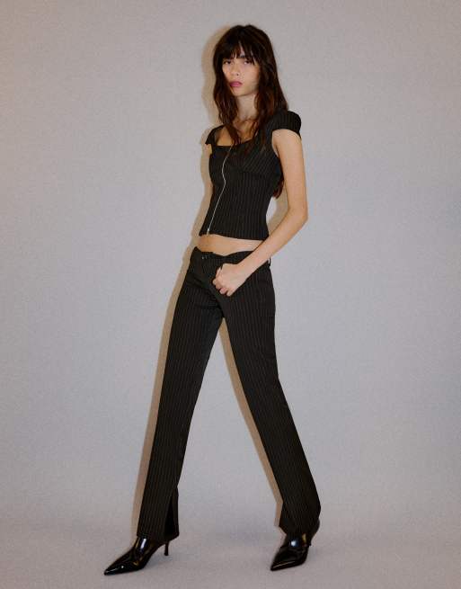 Bershka - Pantaloni slim a vita bassa bianchi e nero, 3 di 3