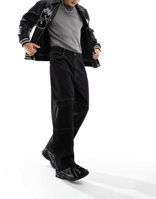 Bershka - Pantaloni stile skater neri con cuciture a contrasto 