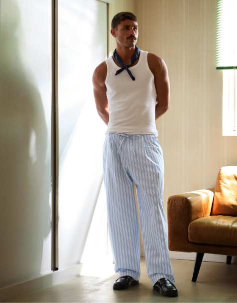 Bershka - Pantaloni super ampi blu a righe - view 1