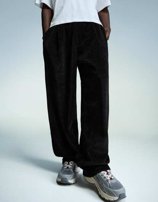 Bershka Pantaloni super ampi in ciniglia neri ASOS