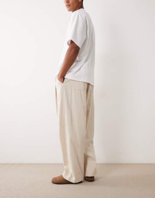 Bershka - Pantaloni super ampi in misto lino beige, 3 di 5