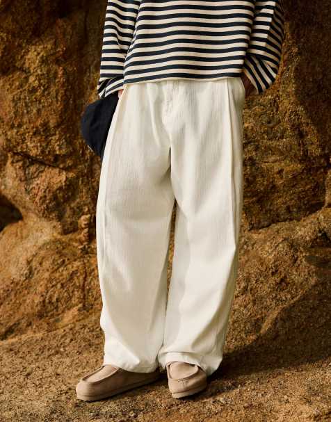 Bershka - Pantaloni super ampi in misto lino bianchi - view 1