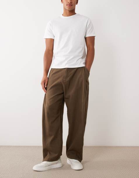 Bershka - Pantaloni super ampi in misto lino marroni - view 1