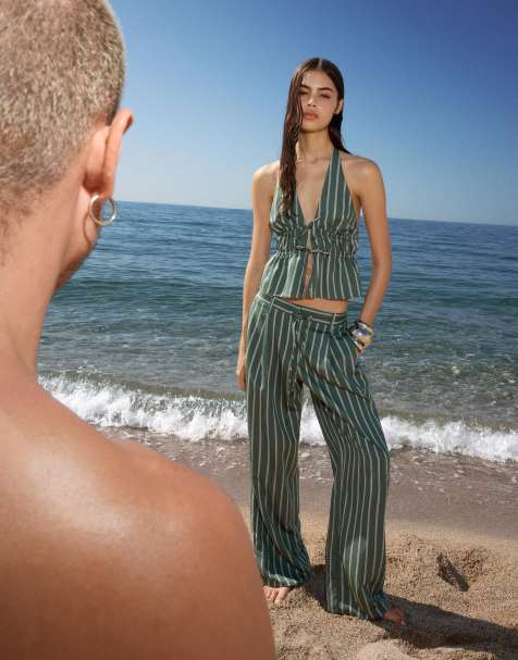 Bershka - Pantaloni verdi a fondo ampio con pieghe - view 1