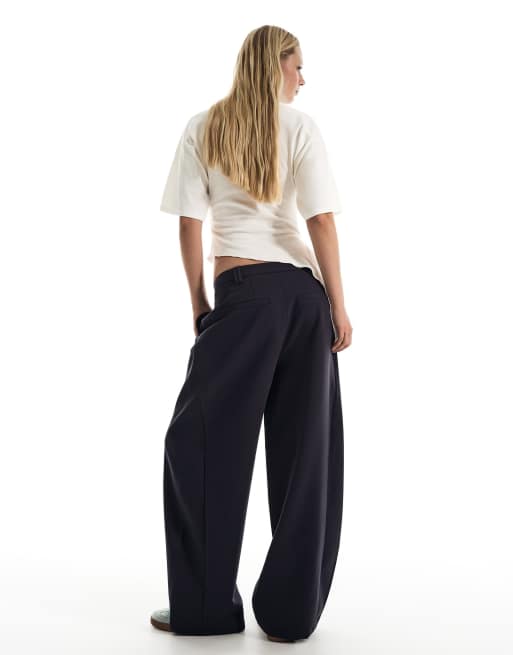 Bershka - Pantaloni voluminosi in doppio tessuto blu, 4 di 5