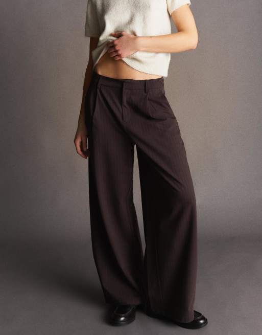 Bershka - Pantaloni voluminosi marroni in doppio tessuto, 2 di 5