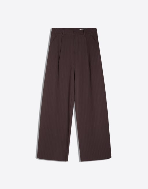 Bershka - Pantaloni voluminosi marroni in doppio tessuto, 4 di 5