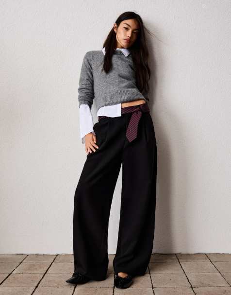 Bershka - Pantaloni voluminosi neri in tessuto doppio - view 1