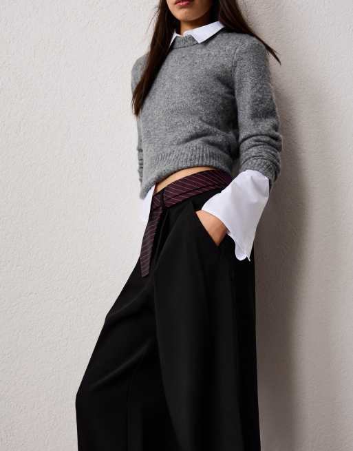 Bershka - Pantaloni voluminosi neri in tessuto doppio, 2 di 4